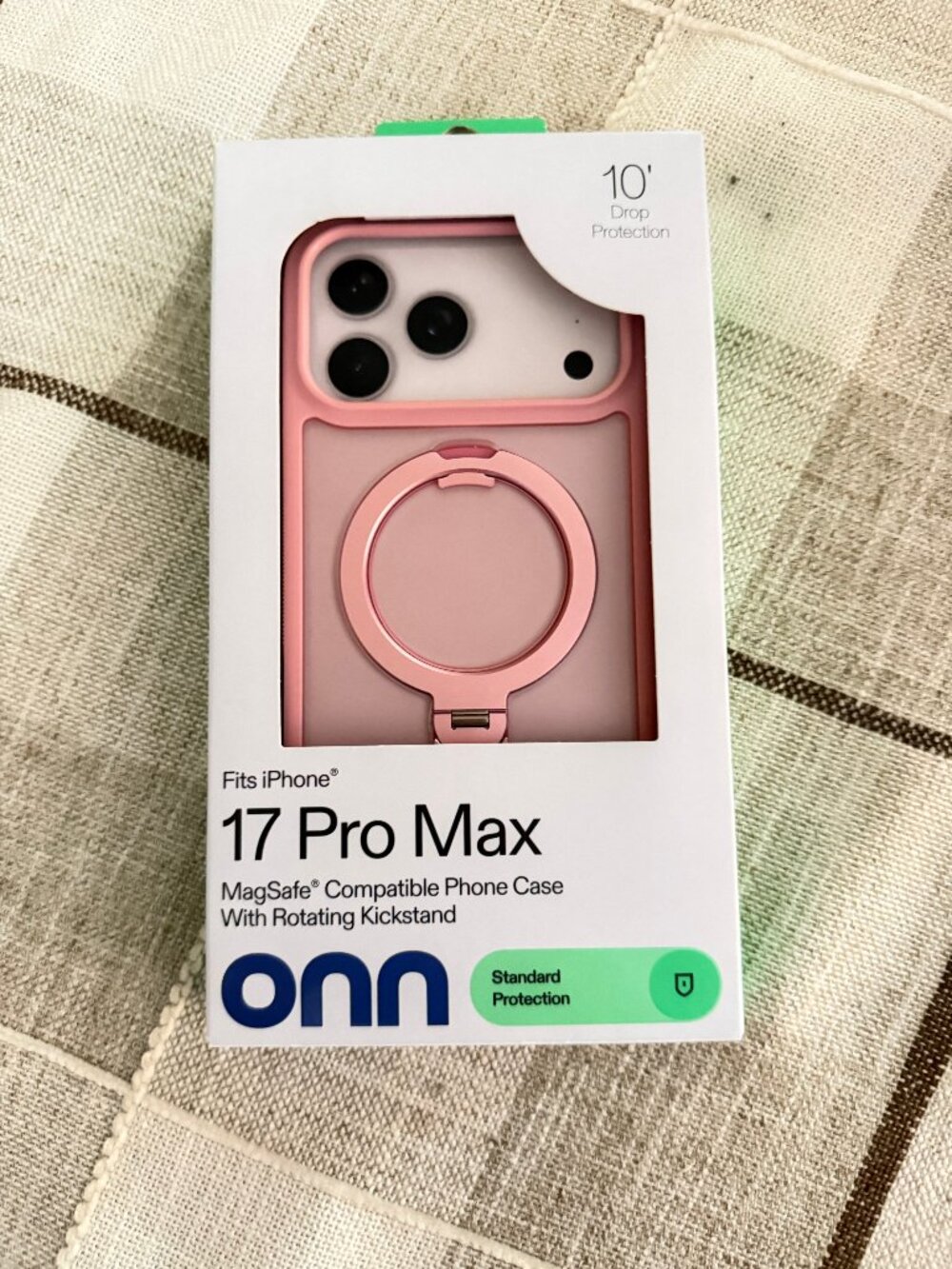 Pink/Frosted Clear, Onn MagSafe iPhone 17 Pro Max Case with Rotating Kickstand